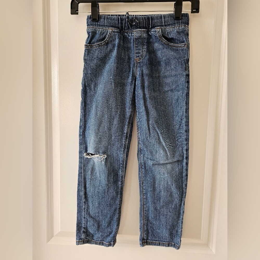 Kid's sz 6 Distressed Denim Jeans Elastic Waistband Ripped Fall School Grunge